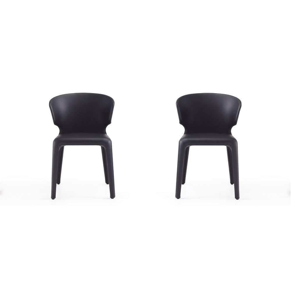 Set of 2 Conrad Faux Leather Dining Chairs Black - Manhattan Comfort: Mid-Century Modern, Metal Frame, Contoured Back