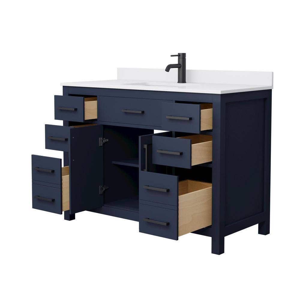 Beckett 48" Dark Blue Wood Bathroom Vanity with White Marble Top