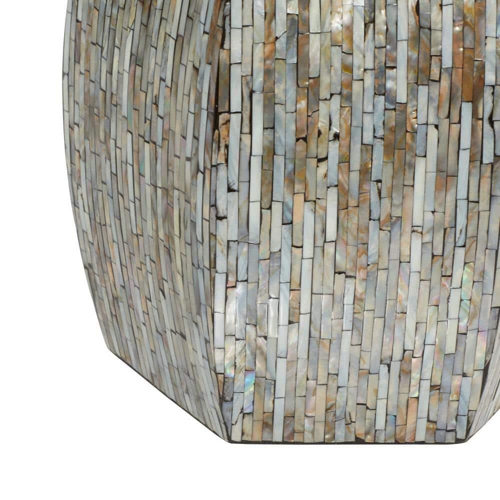 Wrought Studio™ Alissa Mother of Pearl Shell Handmade Shell Mosaic Hexagon Side End Gray Accent Table with Brown Accents