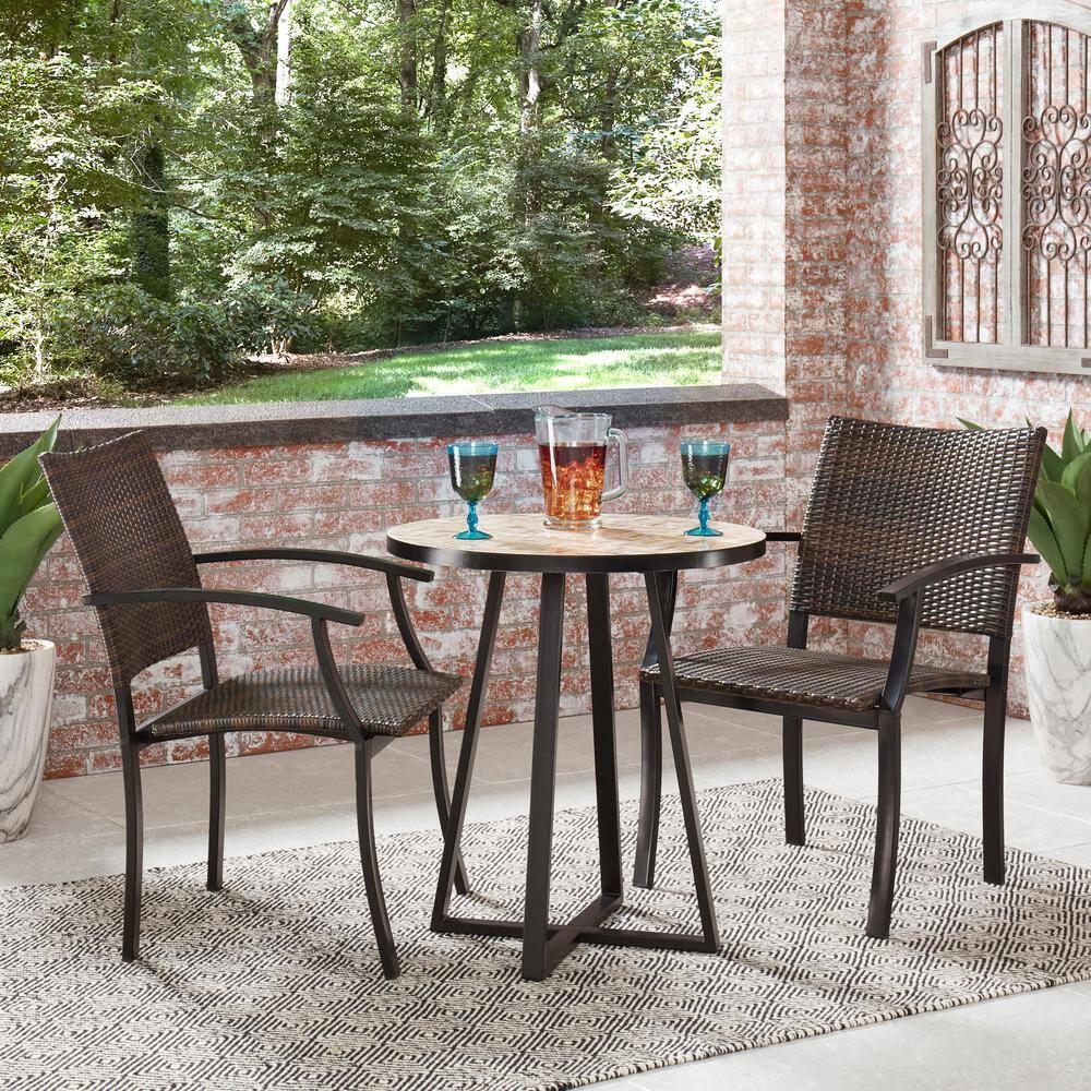 Homestyles Panama Metal Outdoor Bistro Table with Marble Gray/Brown Tile Top