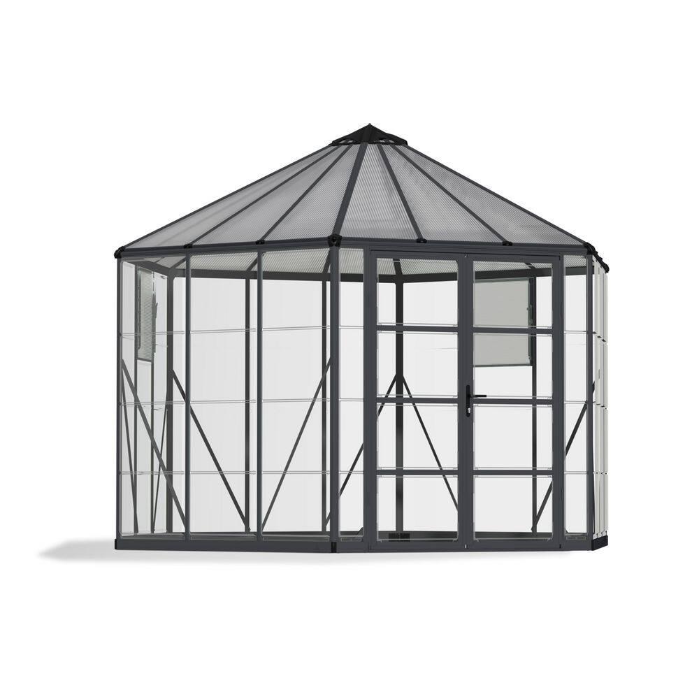 Canopia Palram - Canopia Oasis 12' x 10' Hexagonal Walk-In Hobby Polycarbonate Aluminum Frame Greenhouse Outdoor Living Structure - Gray