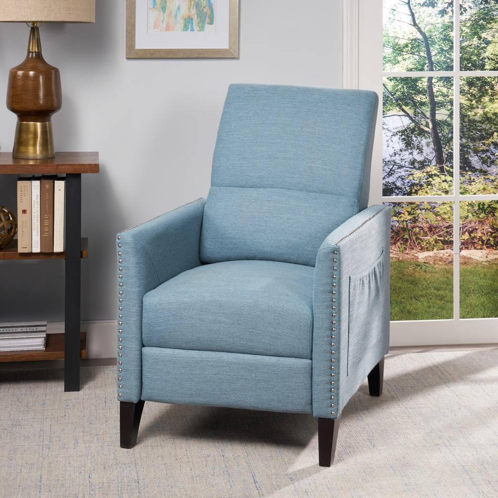 Christopher Knight Home Alexis Contemporary Fabric Push Back Recliner, Light Blue, Dark Brown