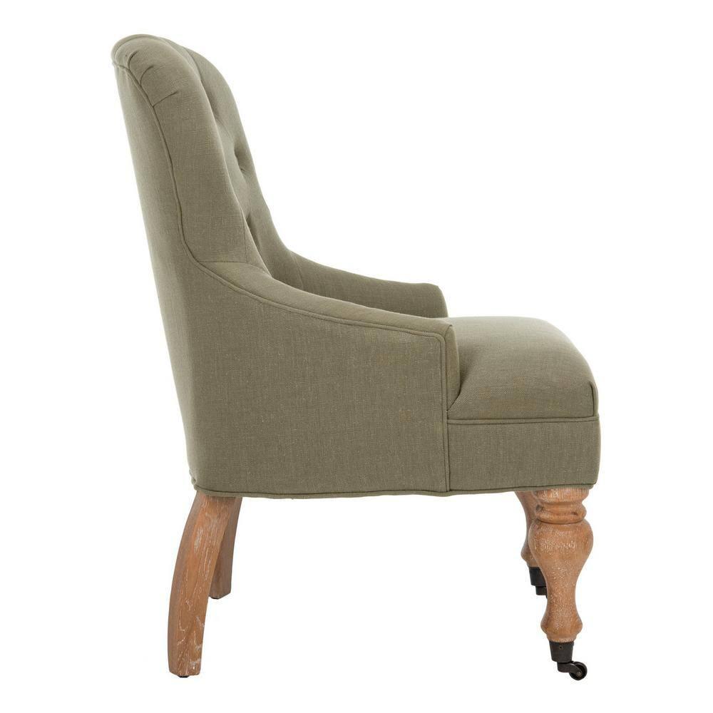 Petite Granite Grey Linen Upholstered Arm Chair with White Wash Birch Legs