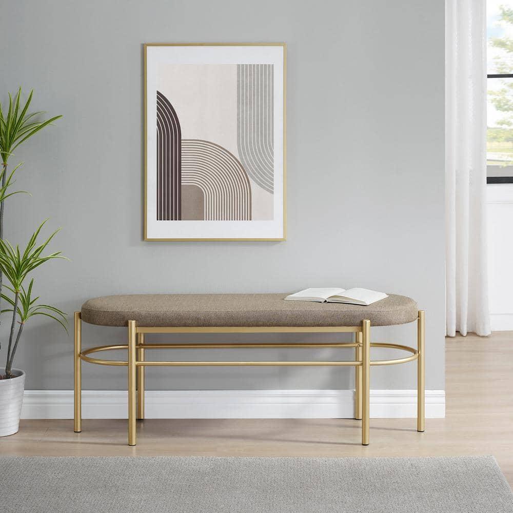 Walker Edison Glam Cushioned Bench, Taupe / Gold