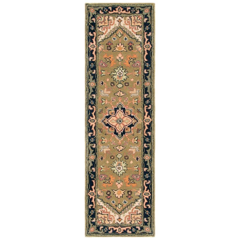 Heritage HG625 Handmade Runner Rug - 2'3"x6' - Green/Light Brown - Safavieh
