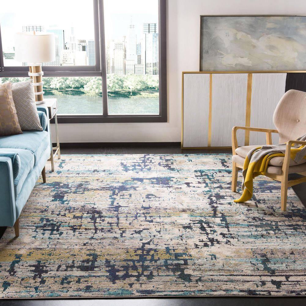 SAFAVIEH Madison Roswell Vintage Abstract Area Rug, Cream/Blue, 12' x 15'