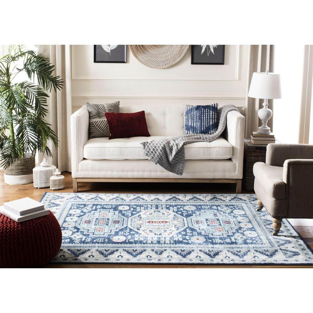 SAFAVIEH Kazak Diarmait Geometric Area Rug, Blue/Cream, 6'7" x 6'7" Square