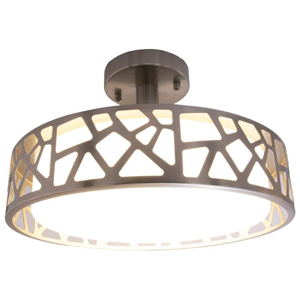 Maxxima 14 in. Decorative LED Semi-Flush Mount Ceiling Light, Dimmable, 3000K Warm White, 1400 Lumens, Satin Nickel