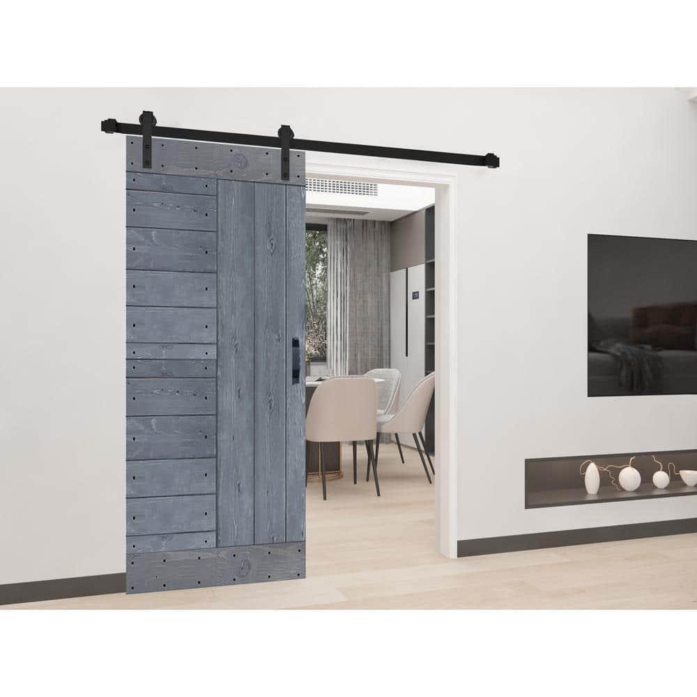 IsLife L Series Paneled Solid Wood Sliding Barn Door with Installation Hardware Kit -Assembly Needed