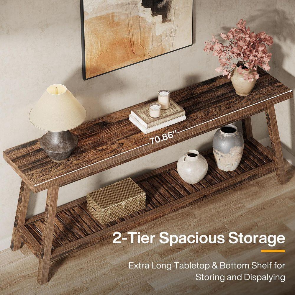Gracie Oaks 70.9-Inch Farmhouse Console for Entryway, 2-Tier Entry Table Sofa Table