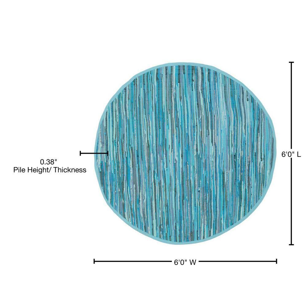 Rag Rug RAR121 Hand Woven Indoor Area Rug - 6' Round - Blue/Multi - Safavieh