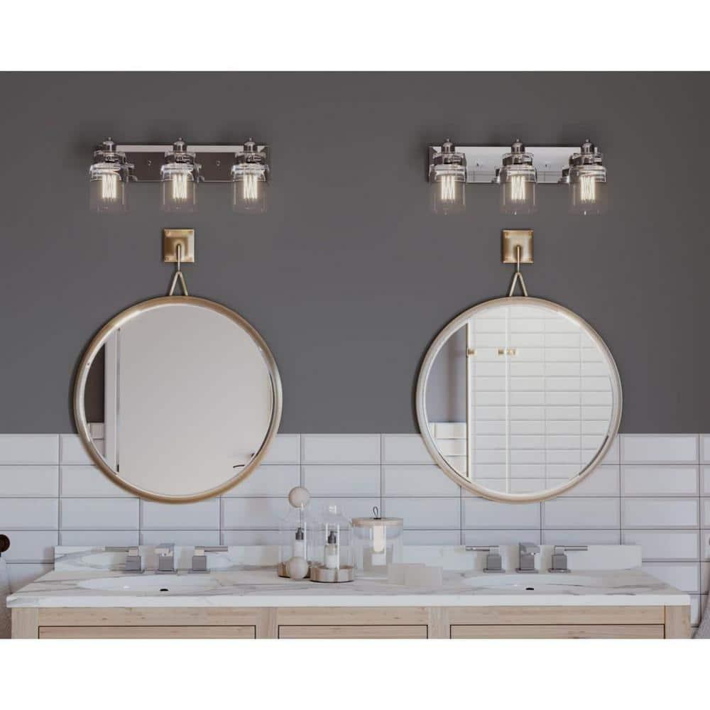 Progress Lighting Calhoun Collection 3-Light Bath & Vanity Wall Light, Brushed Nickel, Clear Glass Shade