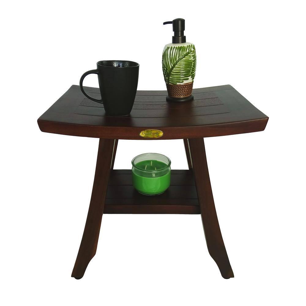 18&#34; Satori DT90 Wide Teak Wood Shower Bench with Shelf - DecoTeak