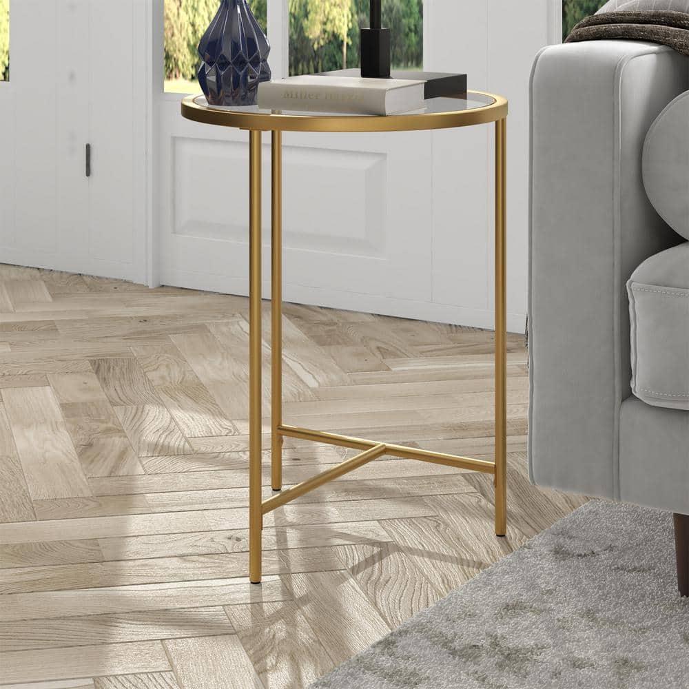 Evelyn&Zoe Berenson 18" Wide Round Side Table with Glass Top, Gold
