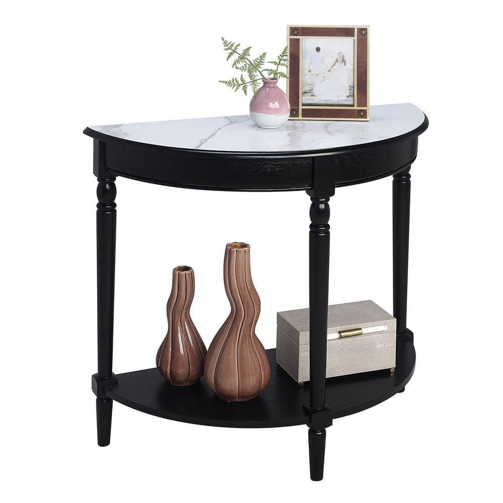 Convenience Concepts French Country Half-Round Entryway Table with Shelf, White Faux Marble/Black