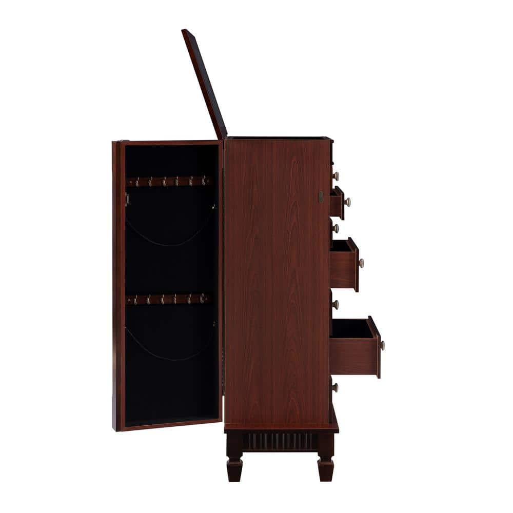 Linon Joslyn Contemporary Wood Jewelry Armoire in Merlot Brown