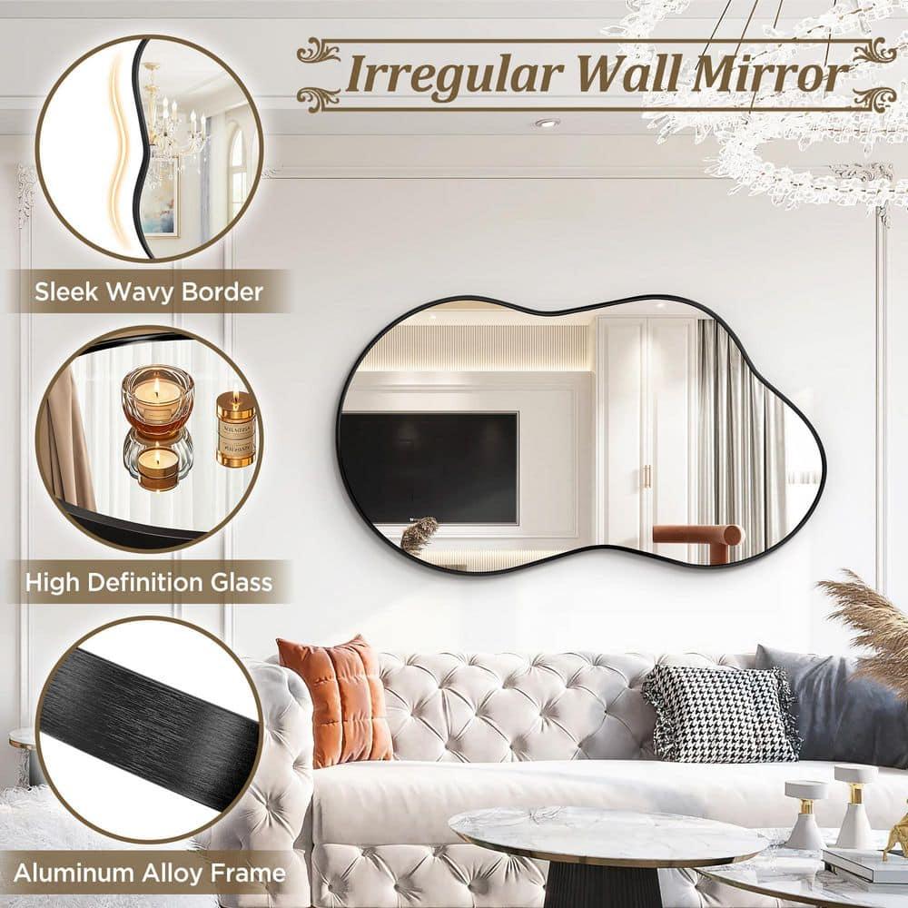 Funtouch Irregular Wall Mirrors 24"x 36" Cloud Shaped Mirrors for Bathroom, Aluminum Alloy Frame Black
