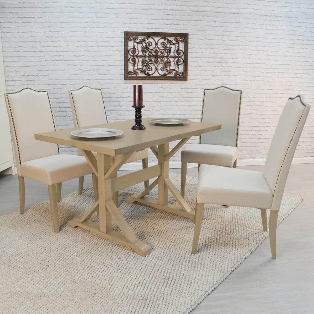 Carolina Living 48" Florence Trestle Dining Table Weathered Gray: Mid-Century Modern, MDF & Wood Veneer, Seats 4