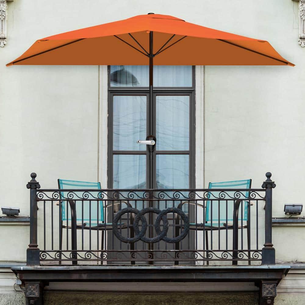 Pure Garden 9ft Half Umbrella for Balcony, Porch, or Deck, Terracotta