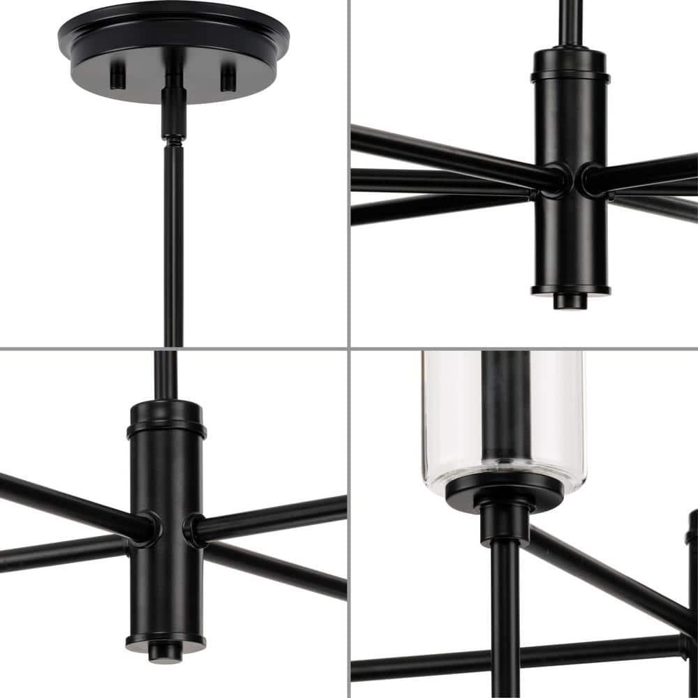 Progress Lighting Elara 6-Light Chandelier, Steel, Matte Black, Clear Glass Shades