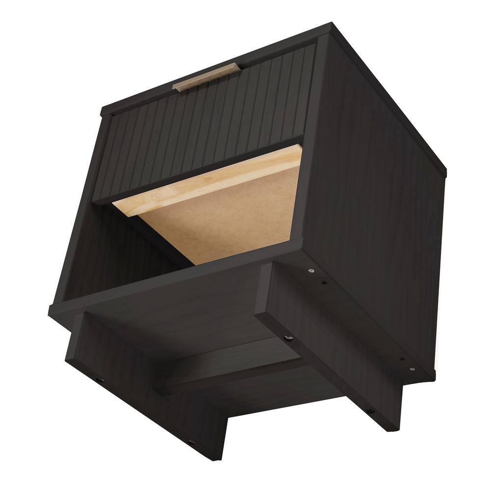 Manhattan Comfort Granville Modern 1 Drawer Nightstand Dark Gray : Bedroom Storage with Shelf, Wood Frame