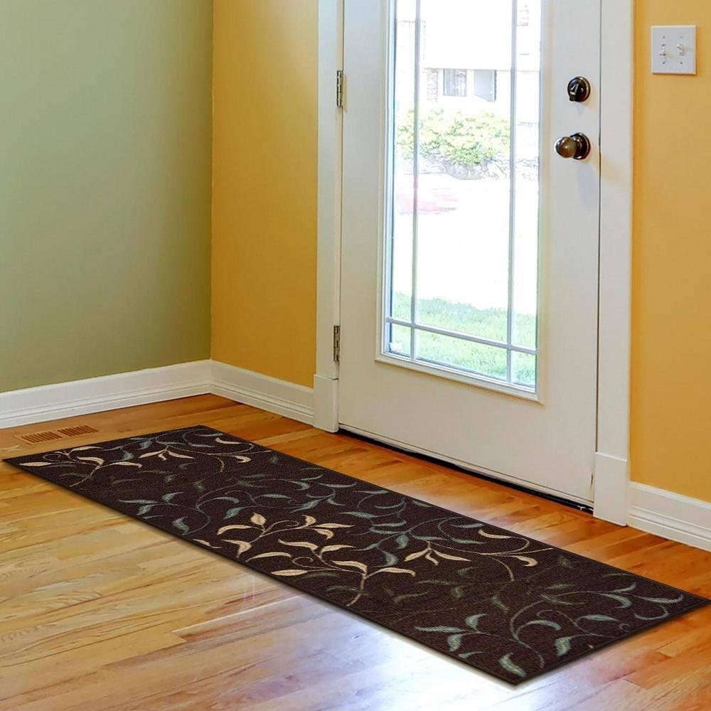 Ottohome Non-Slip Leaves Area Rug For Living Room, Hallway Runner, Entryway Rug, Brown