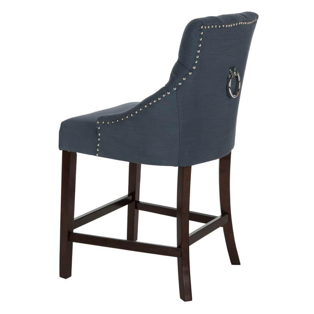 Eleni Tufted Wing Back Counter Stool (Set of 2) - BST6305 - Navy/Espresso - Safavieh