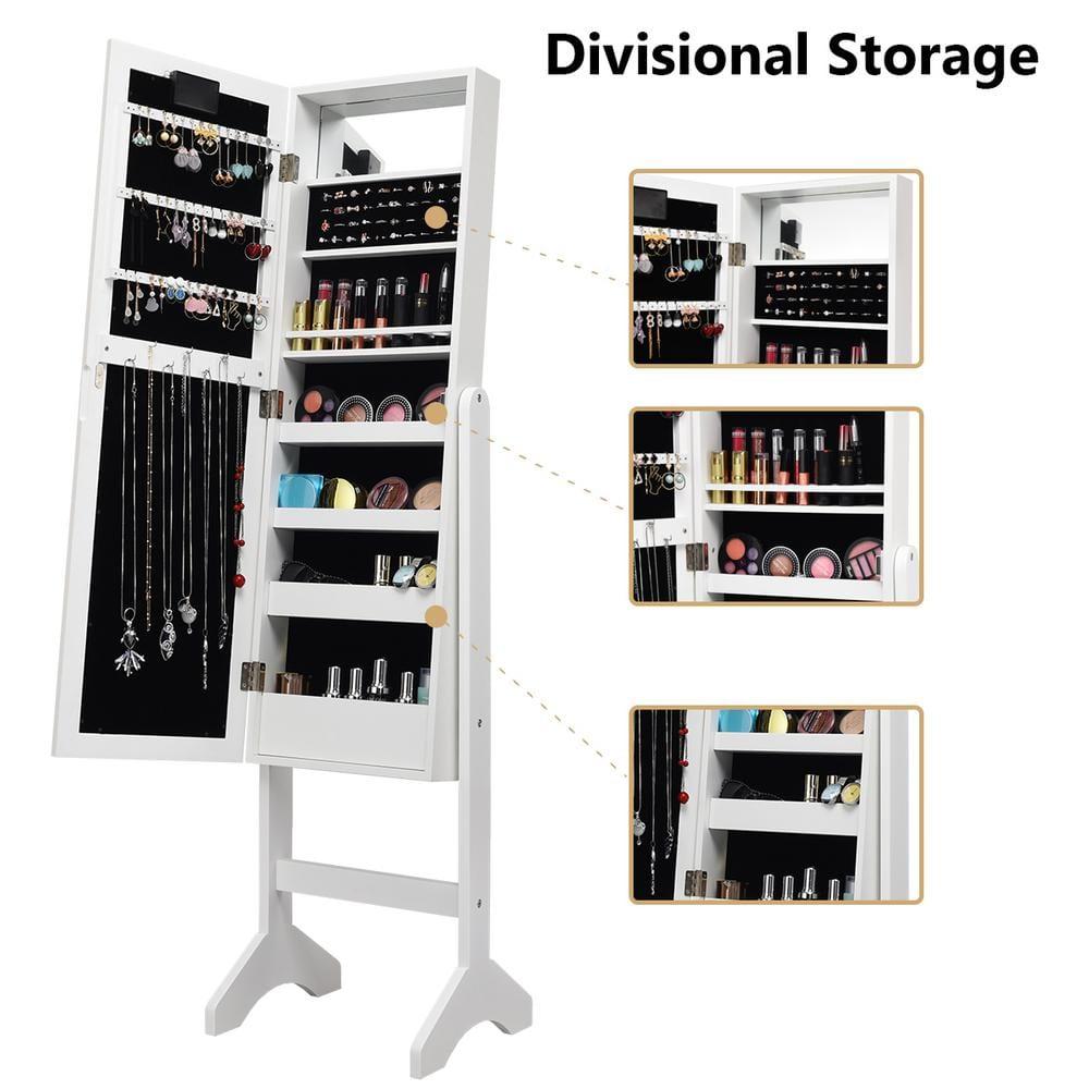 Costway Mirrored Jewelry Cabinet Organizer w/18 LED lights White