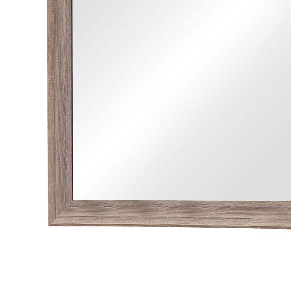 Benjara Mirror with Rectangle Wooden Frame and Washed Look, Brown