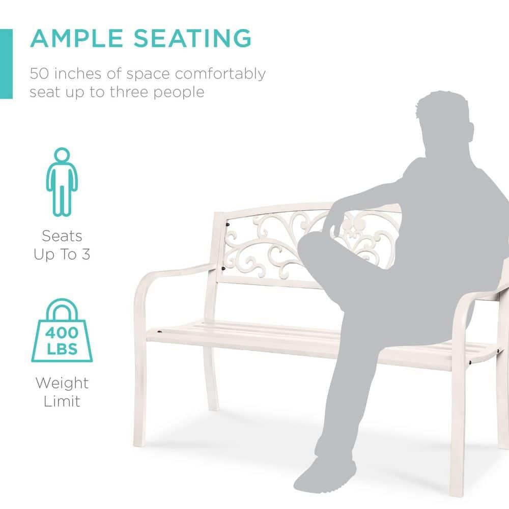 Alcott Hill® Outdoor Steel Bench Garden Patio Porch Furniture W/ Floral Design Backrest