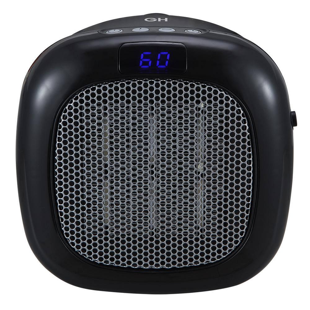 Good Housekeeping Wall-Mount Indoor Space Heater, Portable Electric Mini Heater w/ Adjustable Thermostat & Remote Control, 750W, Black