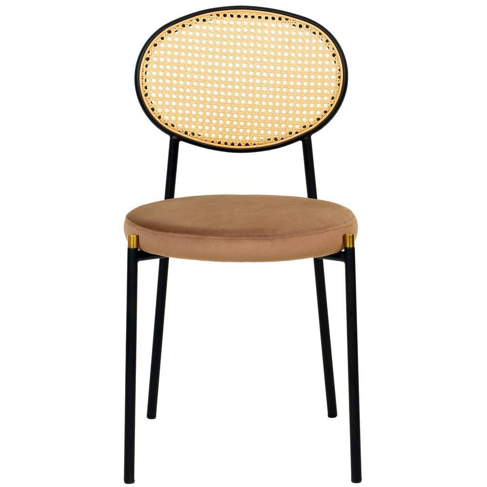 LeisureMod Euston Set of 2 Modern Dining Chairs with Wicker Back and Velvet Seat, Indoor Kitchen, Dining Room, Home, Contemporary Side Chair Seating