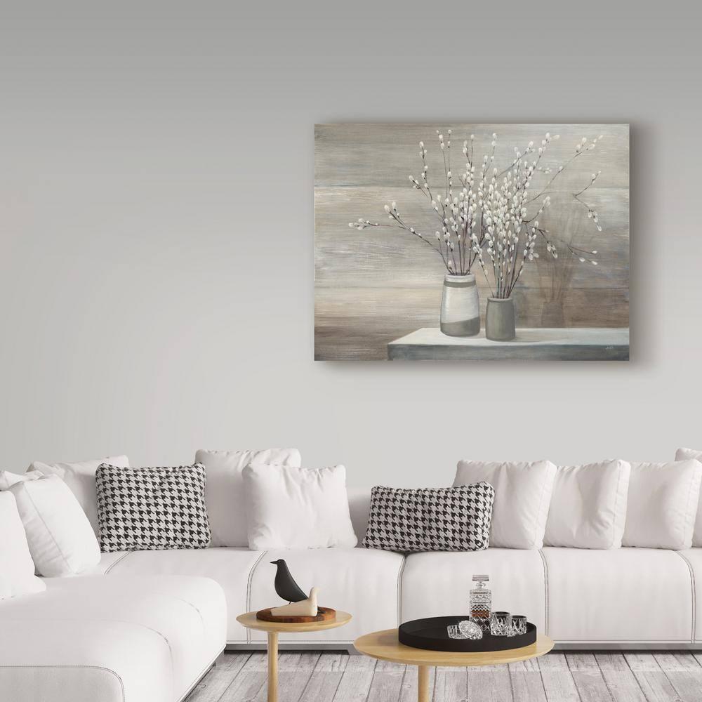 Trademark Fine Art -Julia Purinton 'Pussy Willow Still Life Gray Pots' Canvas Art - 35''x47''