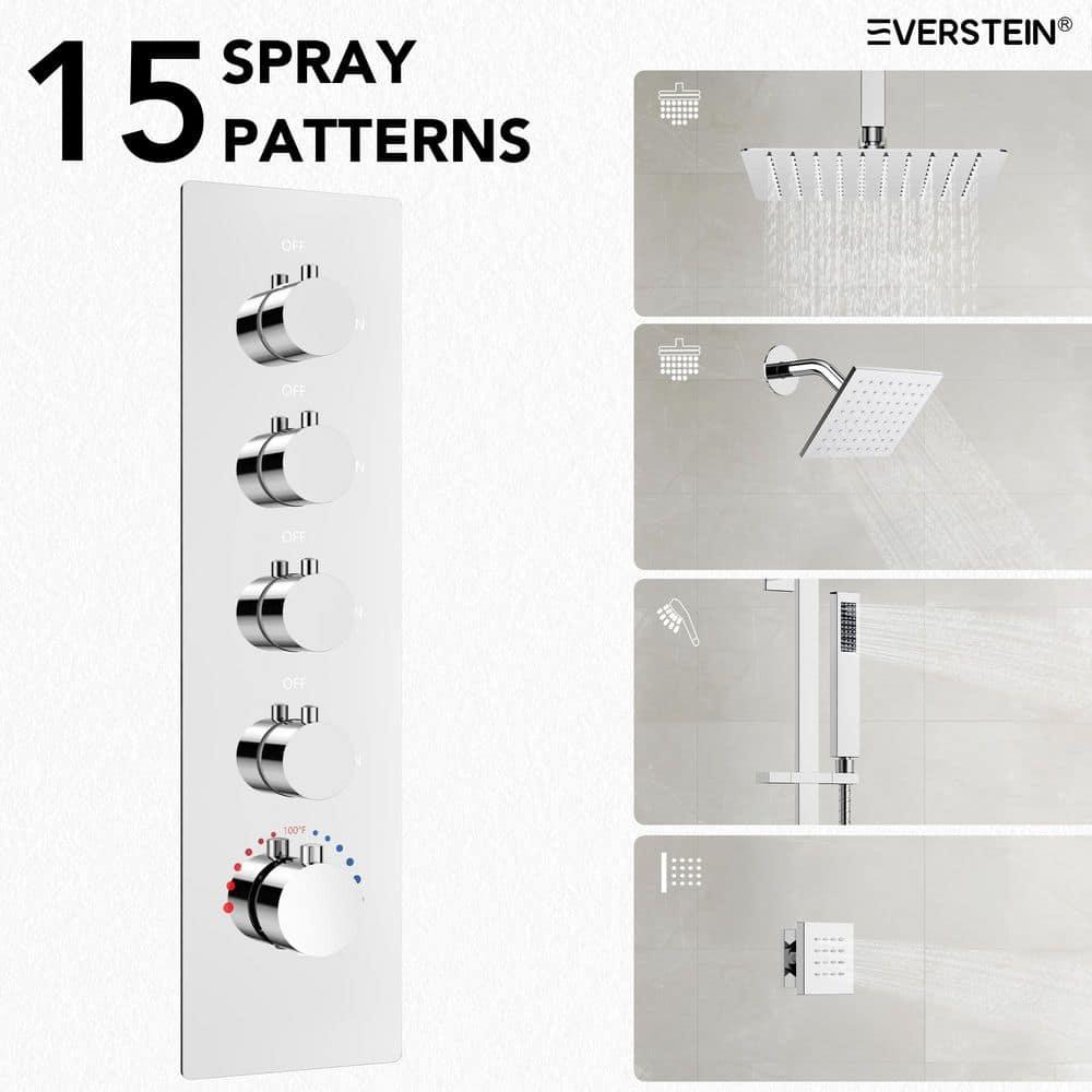 DualJetSpa 16-Inch Rainfall Shower System with Handheld Spray, Dual Showerheads, 6 Body Jets, and Thermostatic Valve
