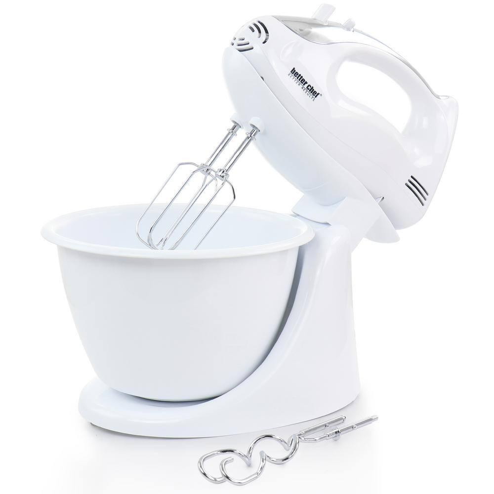 Better Chef 200 Watt Stand/Hand Mixer in White with Mixing Bowl