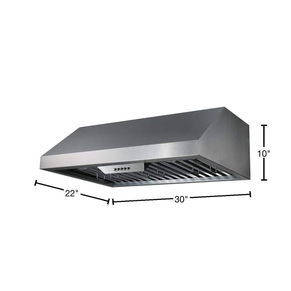 NXR Professional Ranges 30" Stainless Steel 800 CFM Under Cabinet Range Hood with Baffle Filter