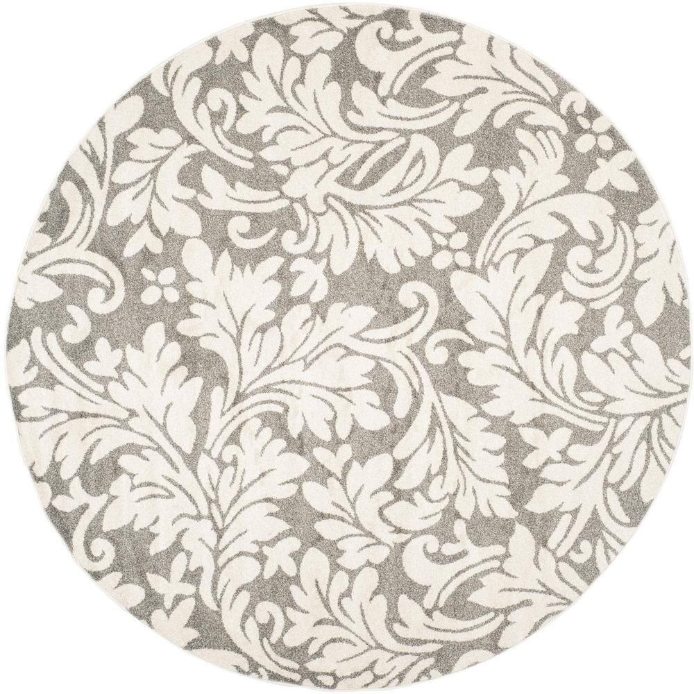 Amherst AMT425 Power Loomed Area Rug - Dark Grey/Beige - 7' round - Safavieh.