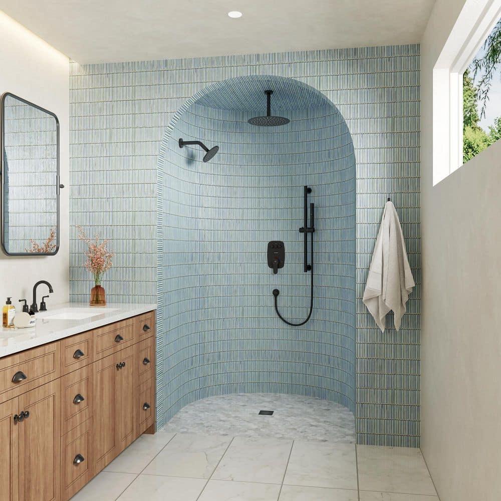 Rainfall Symphony 12inch Dual Showerhead Temperature Display Shower System with 2 in 1 Slider Bar Shower Handheld