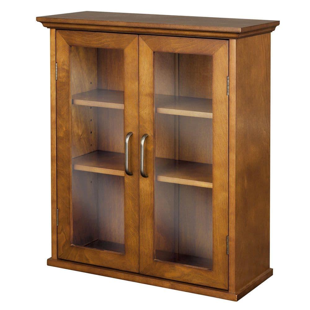 Oil Oak Two-Door Wall Cabinet with Adjustable Shelves