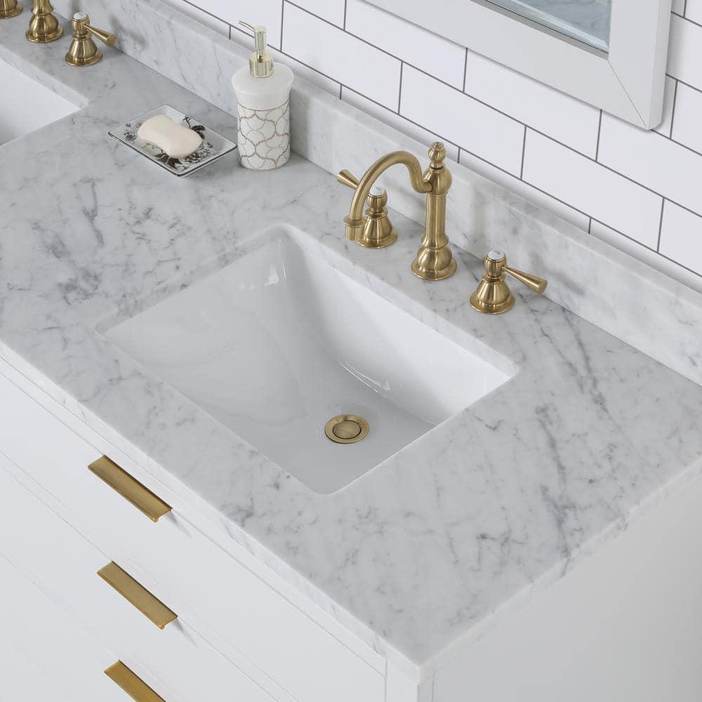 Pure White 72'' Double Sink Vanity with Carrara Marble Top