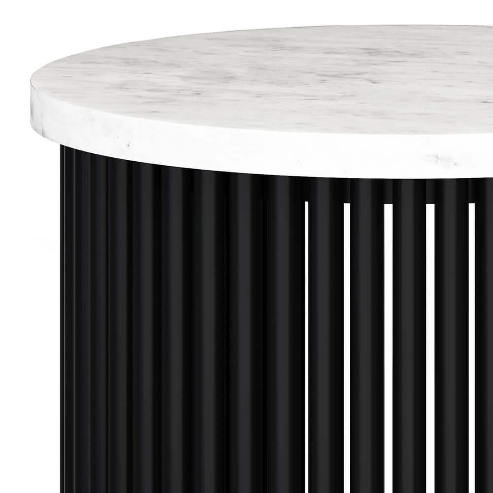 Simpli Home Demy 18"W Genuine Marble Industrial End Table with Slatted Metal Base, Assembled