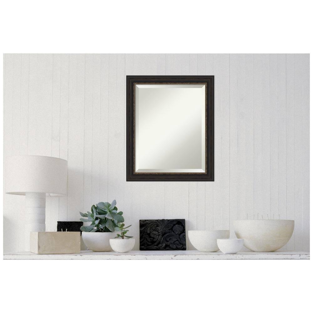 Amanti Art Beveled Bathroom Wall Mirror - Accent Bronze Narrow Frame Outer Size: 20 x 24 in