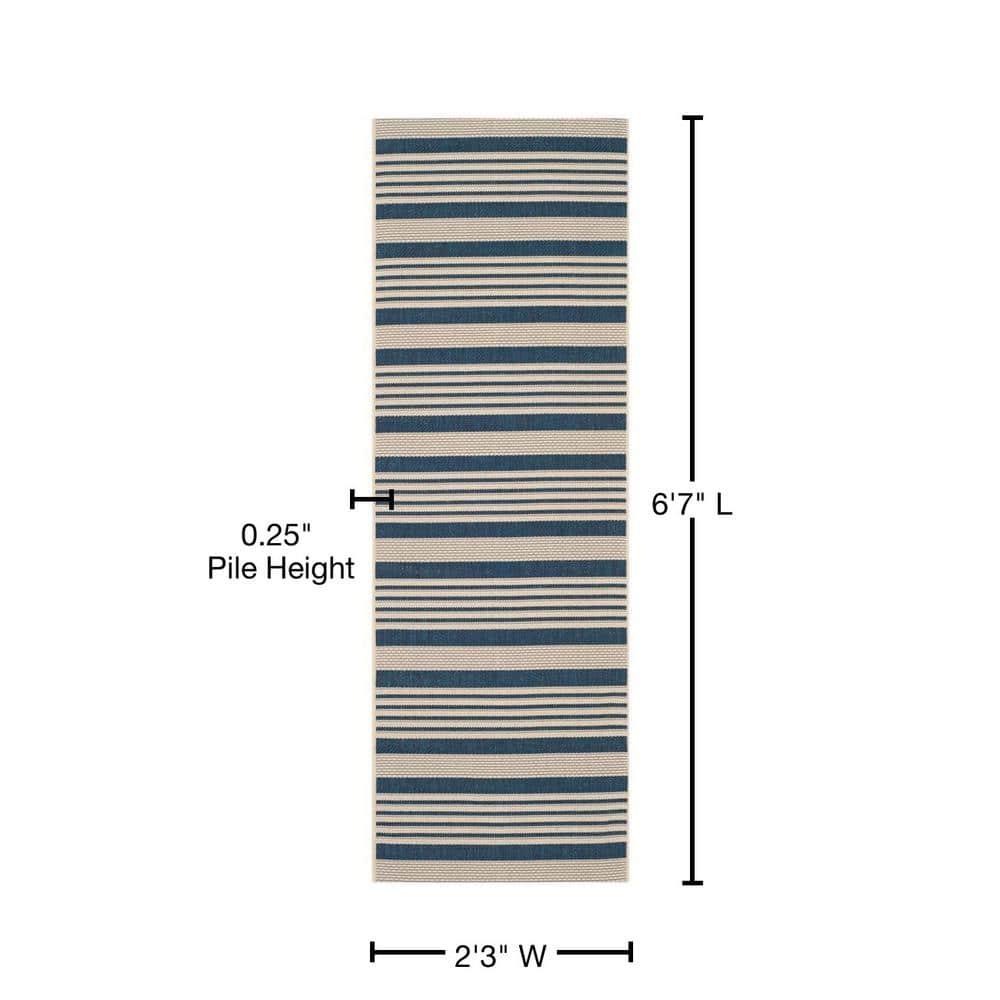 Courtyard CY6062 Power Loomed Indoor/Outdoor Runner Rug - Navy/Beige - 2'3"x6'7" - Safavieh.
