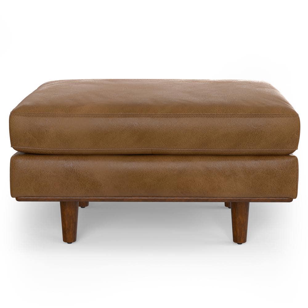 Simpli Home Morrison  Sofa and Ottoman Set in Genuine Leather