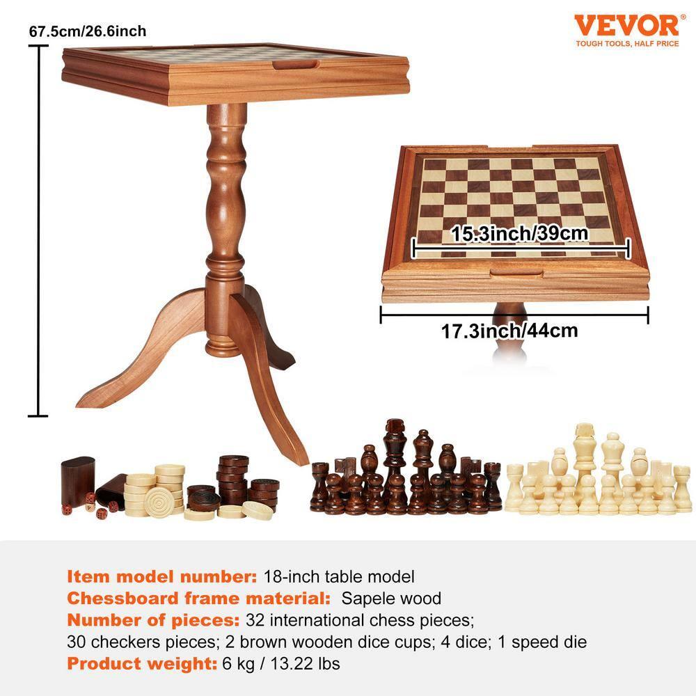 GSE Wooden 3-in-1 Chess Checkers Backgammon Table, Chess Checkers Backgammon Combo Game Set