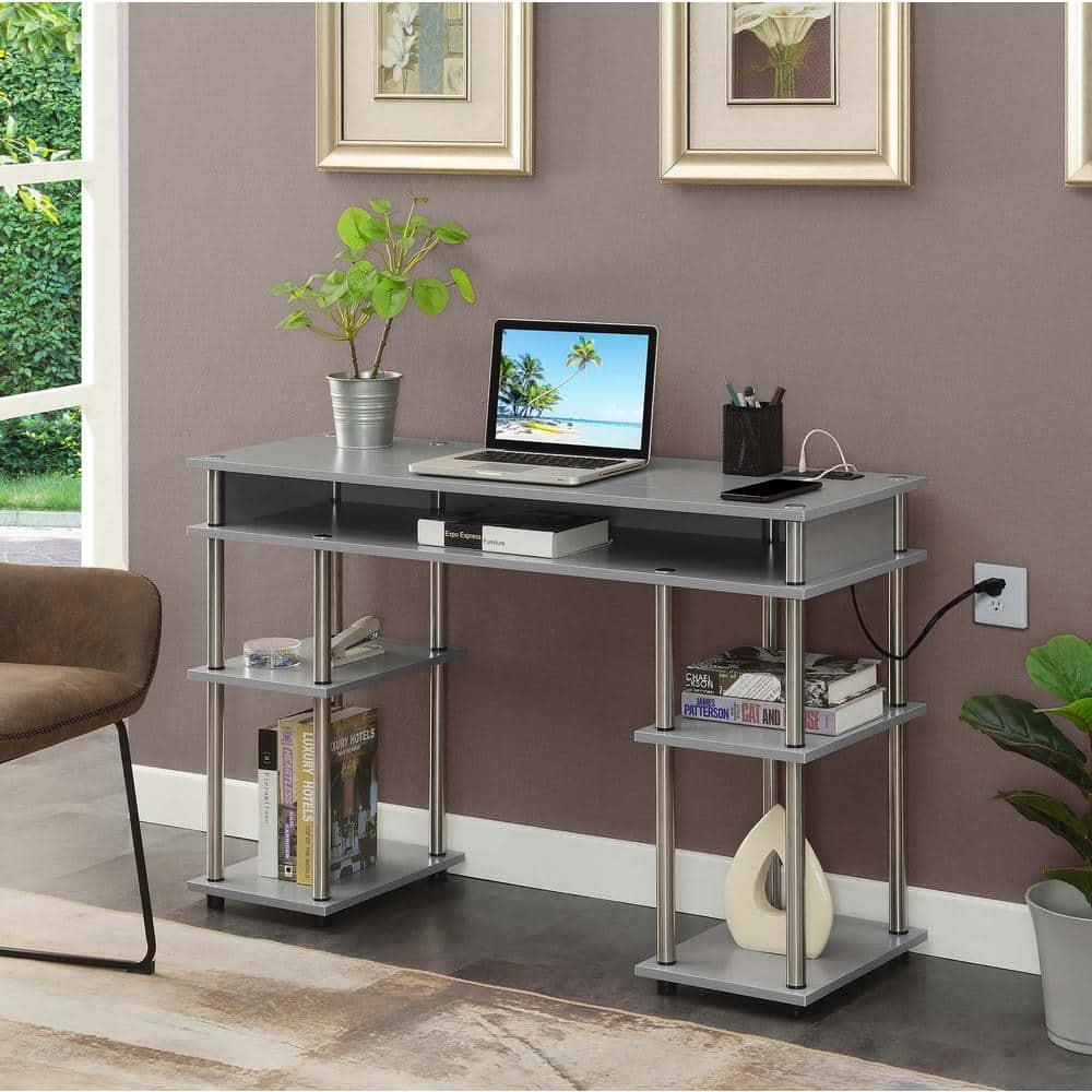 Adult, Designs2Go No Tools 30 inches Tall Student Desk w/ Charging Station and Shelves, Gray