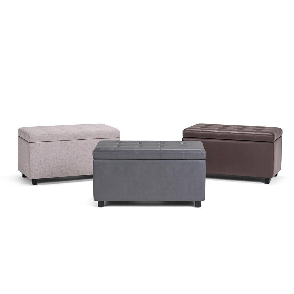 Simpli Home Cosmopolitan 34"W Upholstered Storage Ottoman with Tufted Design and Large Interior Storage