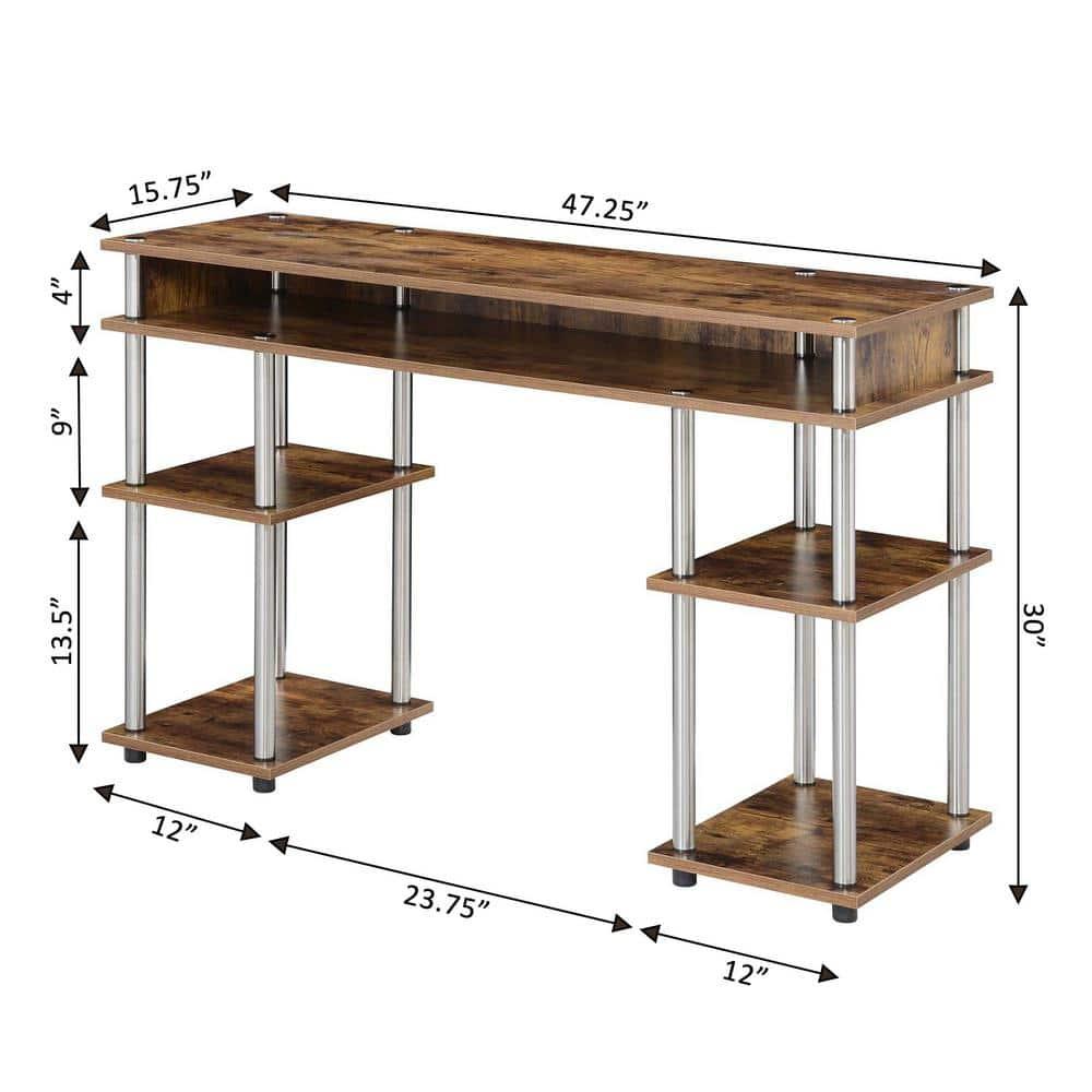 Convenience Concepts Designs2Go 30" Tall No Tools Student Desk with Shelves, Barnwood