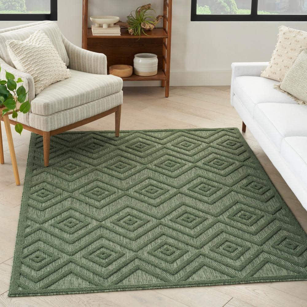 Nourison Versatile Diamond Geometric Flatweave Indoor Outdoor Area Rug Green 5' x 7'