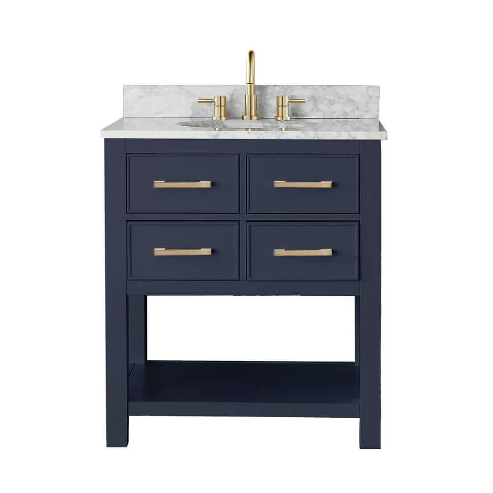 Navy Blue Solid Wood 30" Vanity with Stone Top